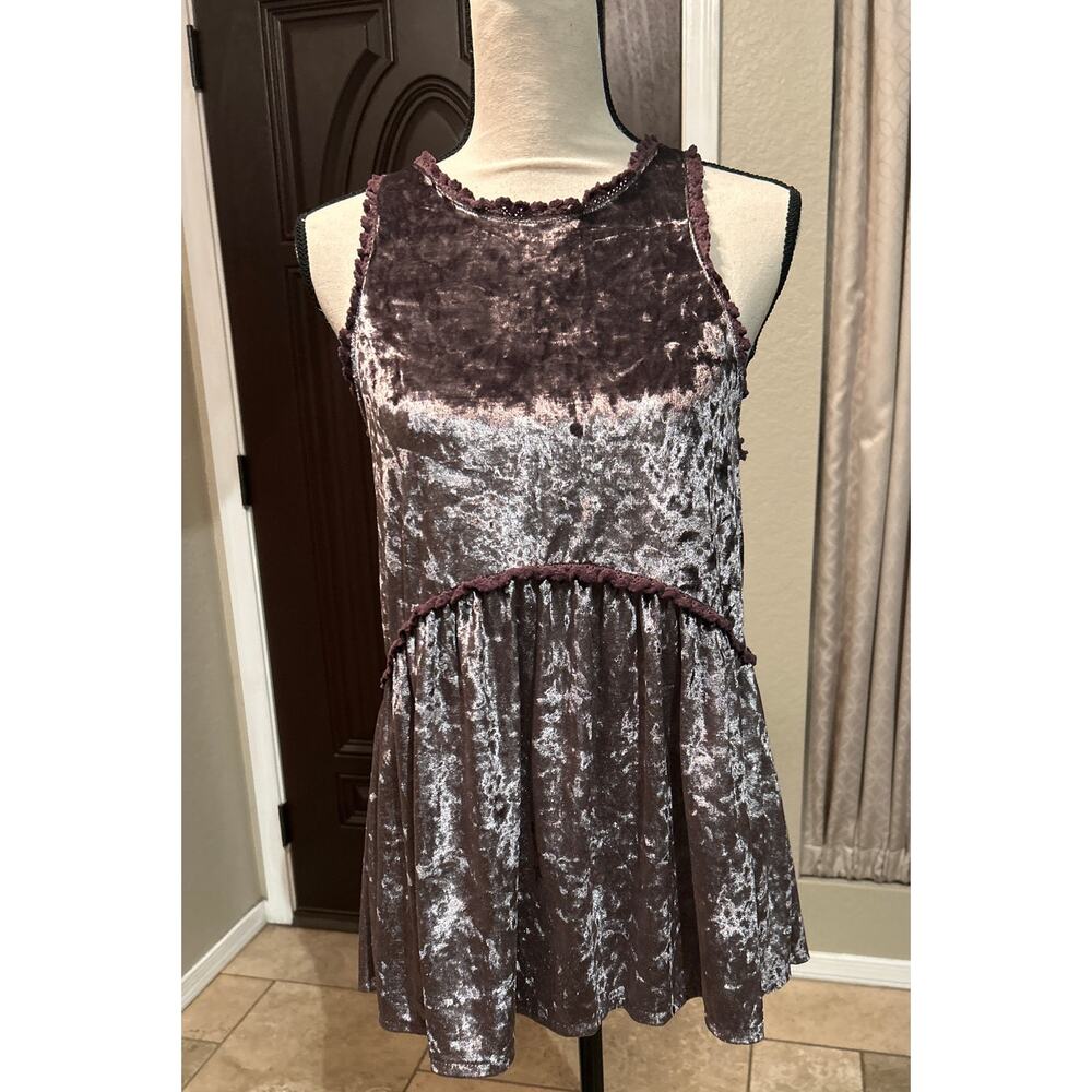 Dusty Lavender Crushed Velvet Boho Baby Doll Tank